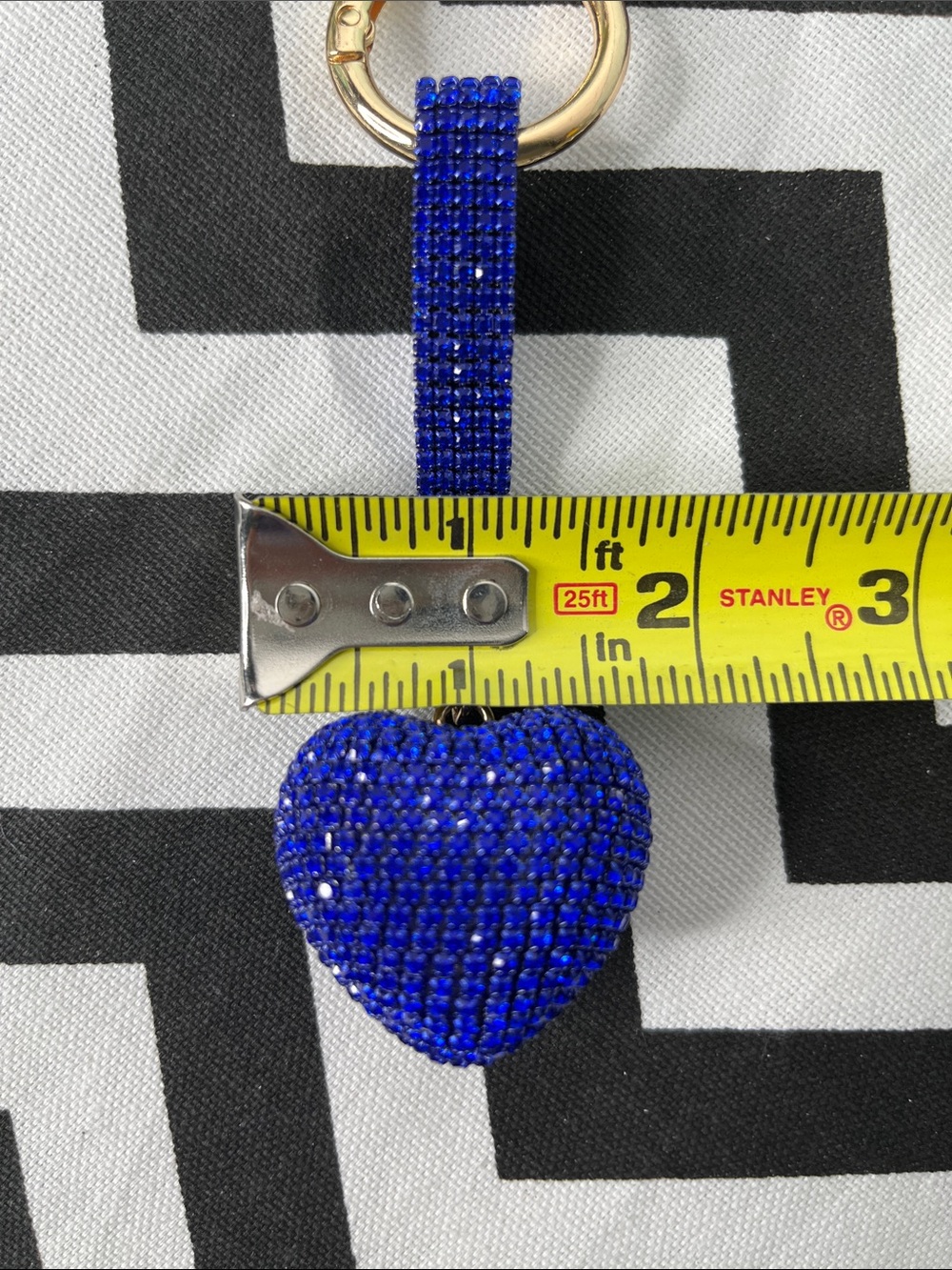 Blue Rhinestone Puffy Heart with Gold Keyring - Picture 3 of 3